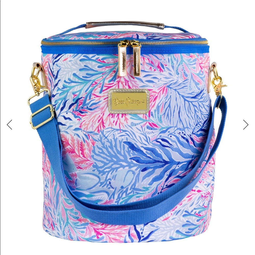 Lilly Pulitzer Cooler Bag Wine Carrier Coastal Coral Blue Pink Beach Picnic NWT - Picture 7 of 7